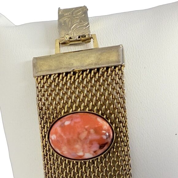 VTG Sarah Coventry Glass Cabochon Mesh Bracelet 8" Gold Tone Wide Multicolor - Picture 14 of 14